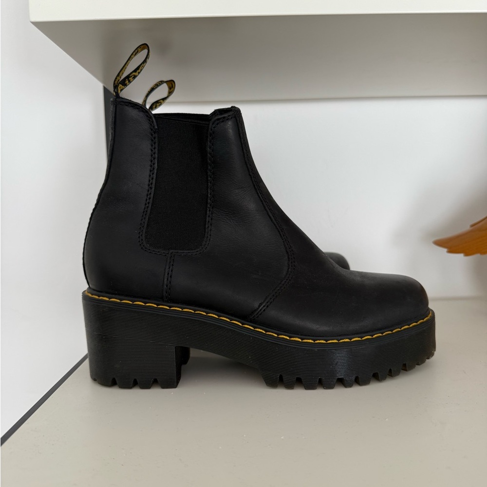 Dr. Martens Black Ankle Boots with Yellow Stitching